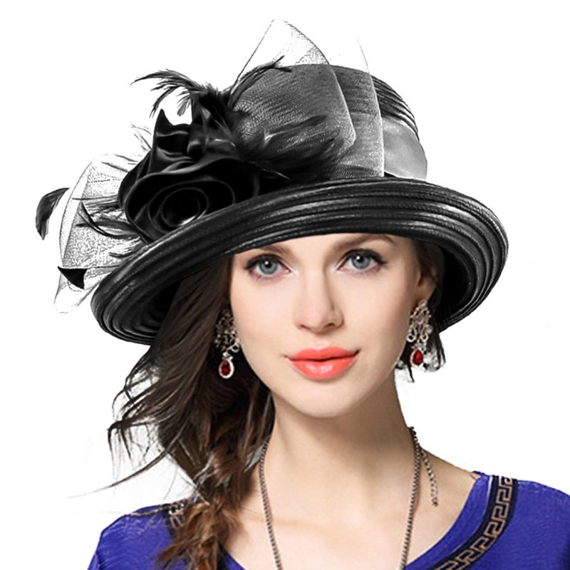 VECRY Womens Tea Party Church Baptism Wedding Derby Dressy Hat (Black) - Image 3
